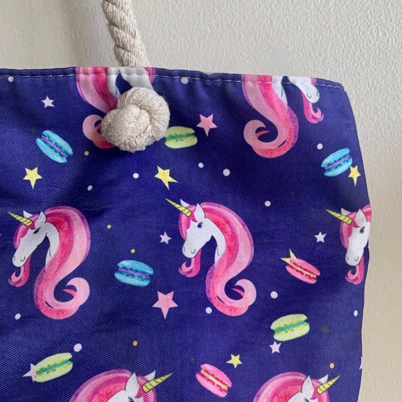 Unicorn and Macarons Canvas Beach Bag - Picture 2 of 9